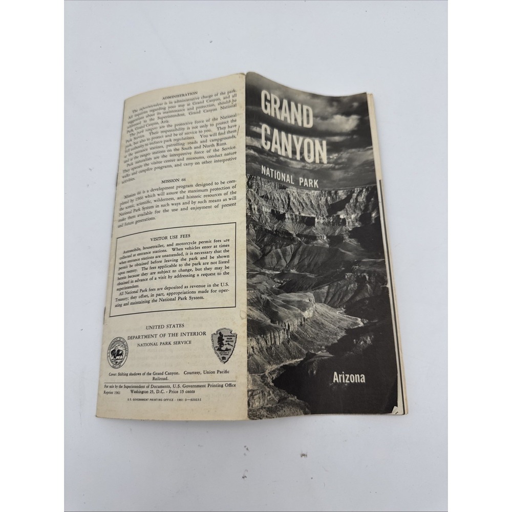 Grand Canyon National Park Arizona Dept Interior Travel Guide Brochure Map 1961